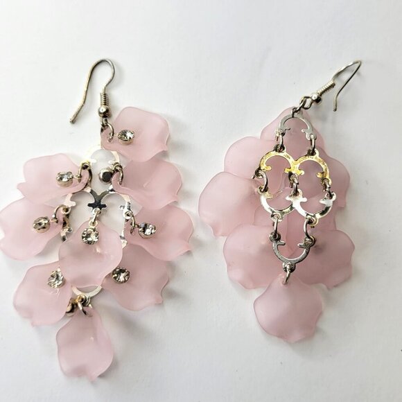 Pink Rose Petal Earrings with Crystals - Picture 4 of 9